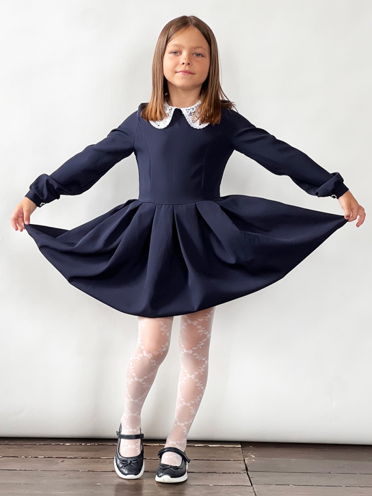 Платье для девочки школьное БУШОН SK19, цвет темно-синий 
