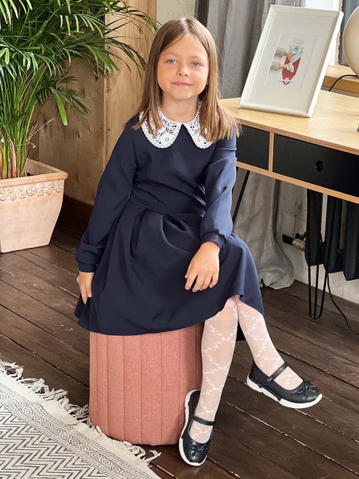 Платье для девочки школьное БУШОН SK19, цвет темно-синий 