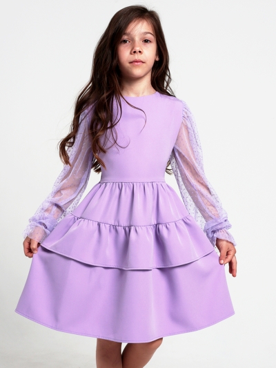 Платье для девочки БУШОН ST70, цвет сиреневый / волан