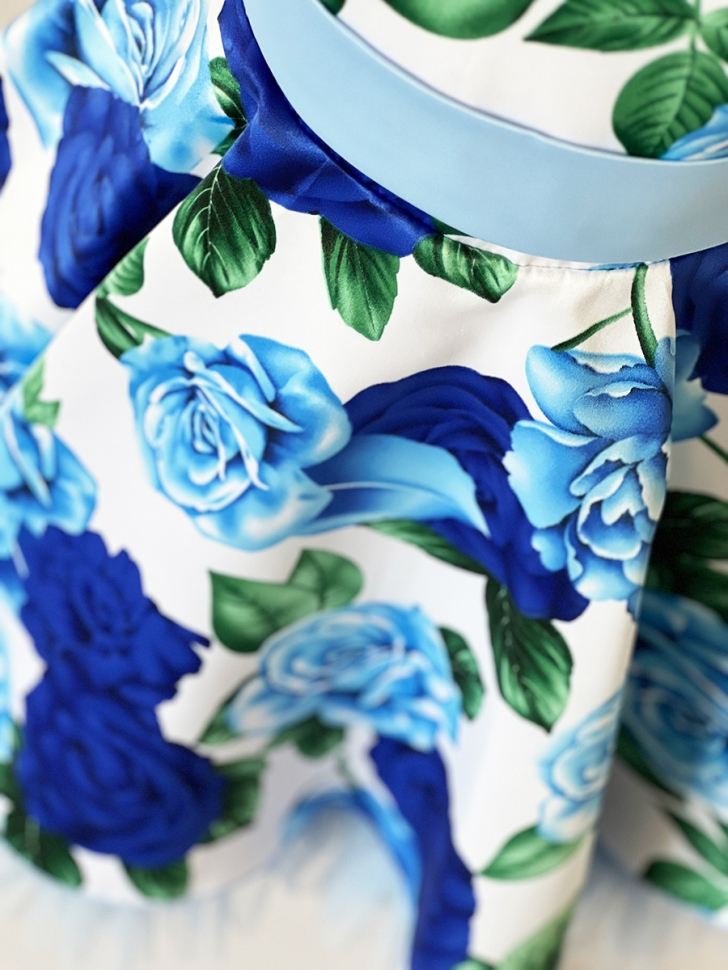 Платье для девочки нарядное БУШОН ST30, стиляги, цвет голубой/синий цветы