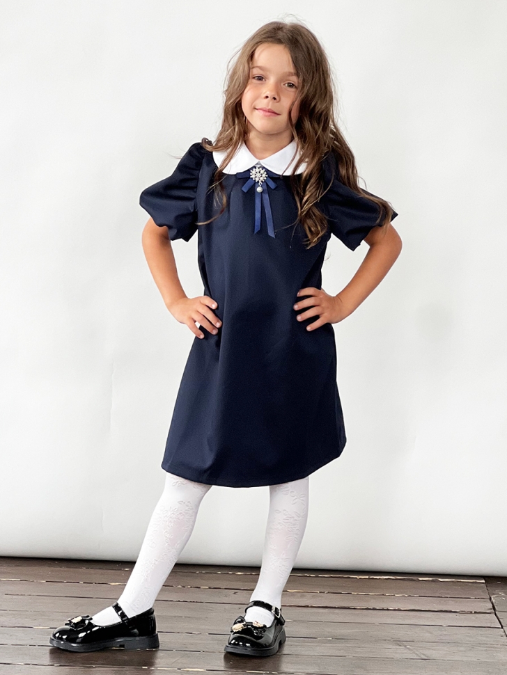 Платье для девочки школьное БУШОН SK20, цвет темно-синий