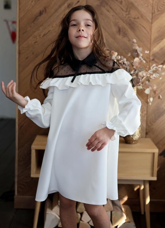 Платье для девочки нарядное БУШОН ST55, цвет белый