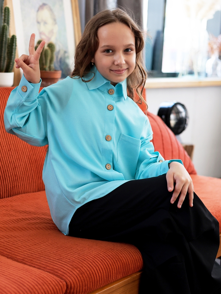 Рубашка для девочки БУШОН, цвет голубой