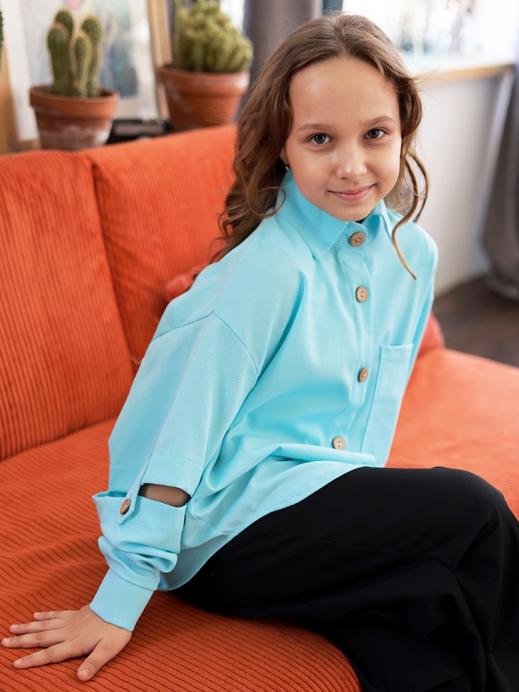 Рубашка для девочки БУШОН, цвет голубой