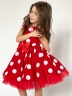 Платье для девочки нарядное БУШОН ST44, стиляги, цвет красный, принт крупный горох 