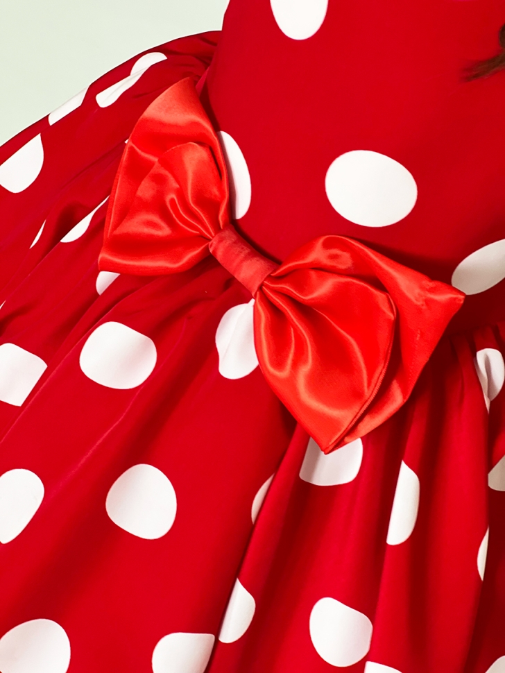 Платье для девочки нарядное БУШОН ST44, стиляги, цвет красный, принт крупный горох 