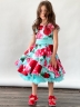 Платье для девочки нарядное БУШОН ST30, стиляги цвет бирюза/т-красный, принт цветы 