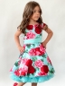Платье для девочки нарядное БУШОН ST30, стиляги цвет бирюза/т-красный, принт цветы 