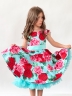 Платье для девочки нарядное БУШОН ST30, стиляги цвет бирюза/т-красный, принт цветы 