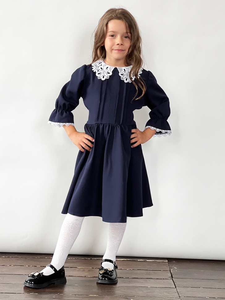 Платье для девочки школьное БУШОН SK16, цвет темно-синий 
