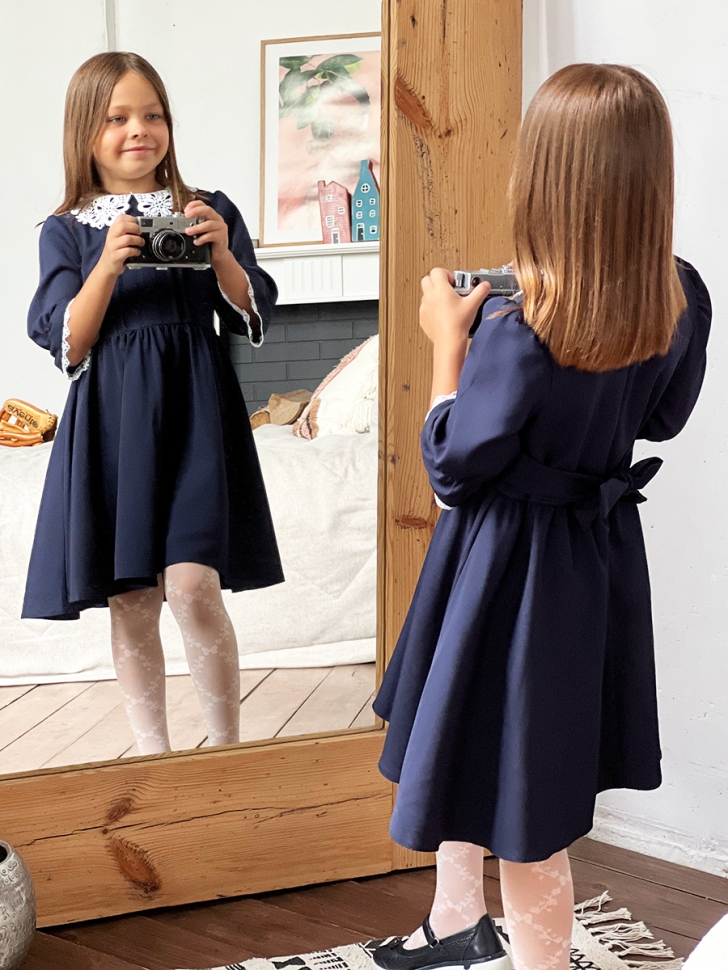 Платье для девочки школьное БУШОН SK16, цвет темно-синий 