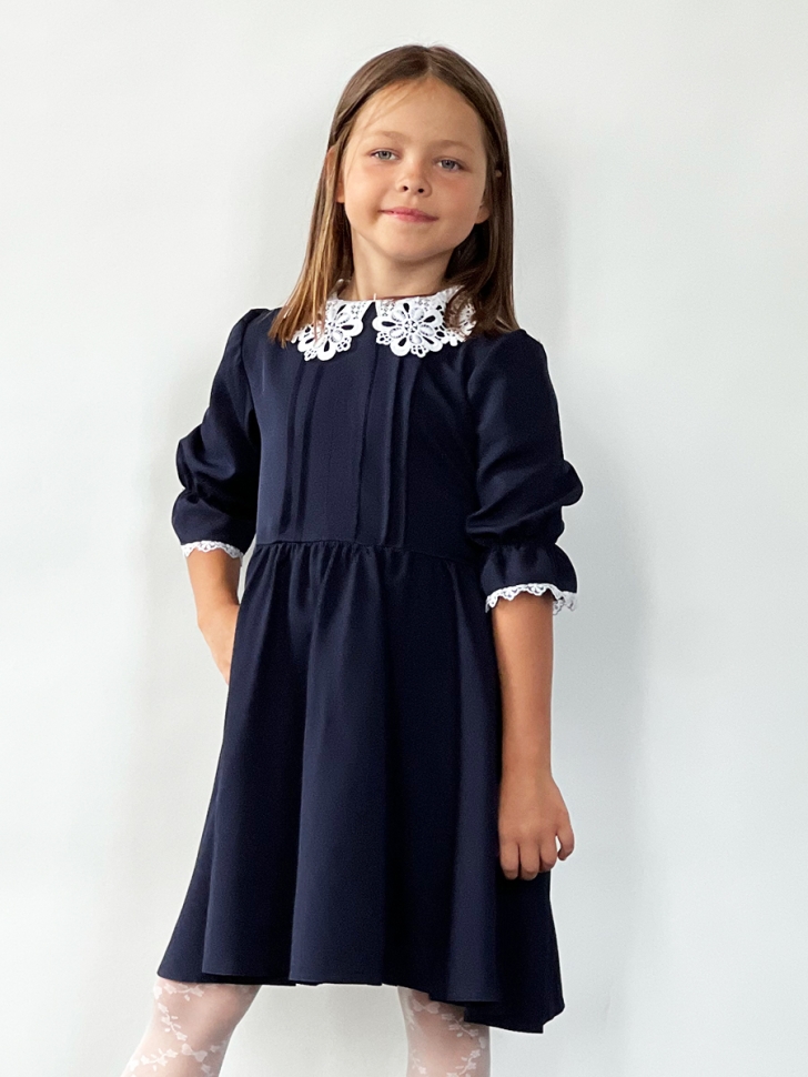 Платье для девочки школьное БУШОН SK16, цвет темно-синий 