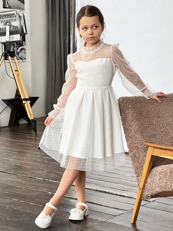 Платье для девочки нарядное БУШОН ST77, цвет белый