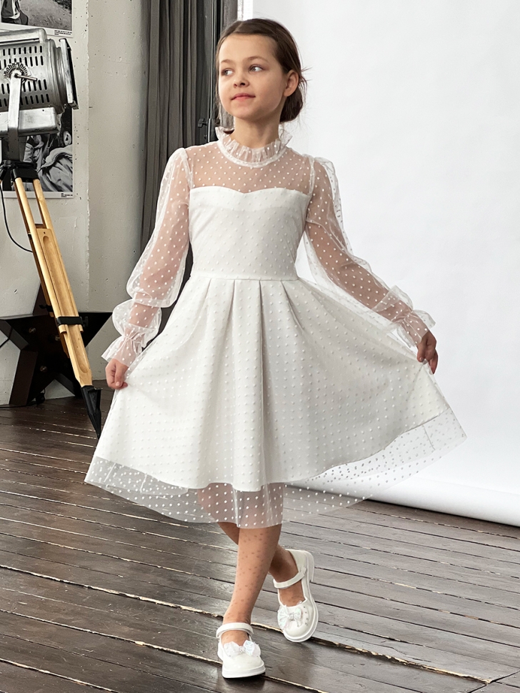 Платье для девочки нарядное БУШОН ST77, цвет белый