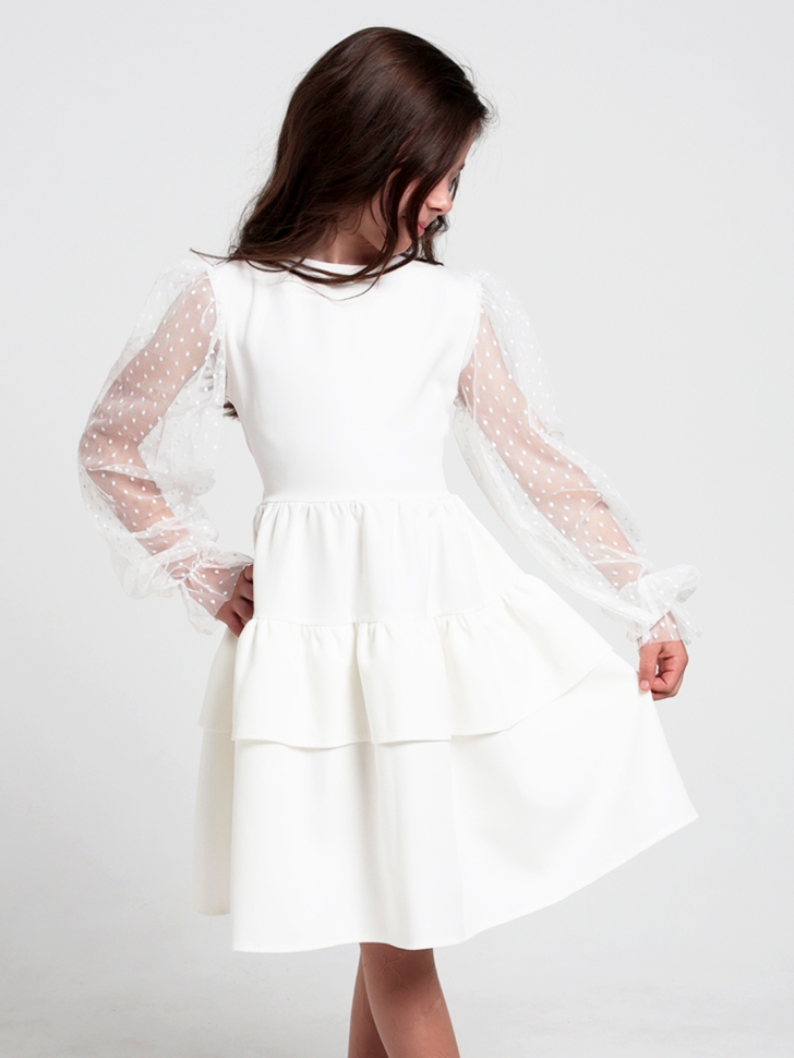 Платье для девочки БУШОН ST70, цвет белый / волан 