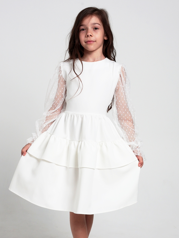 Платье для девочки БУШОН ST70, цвет белый / волан 