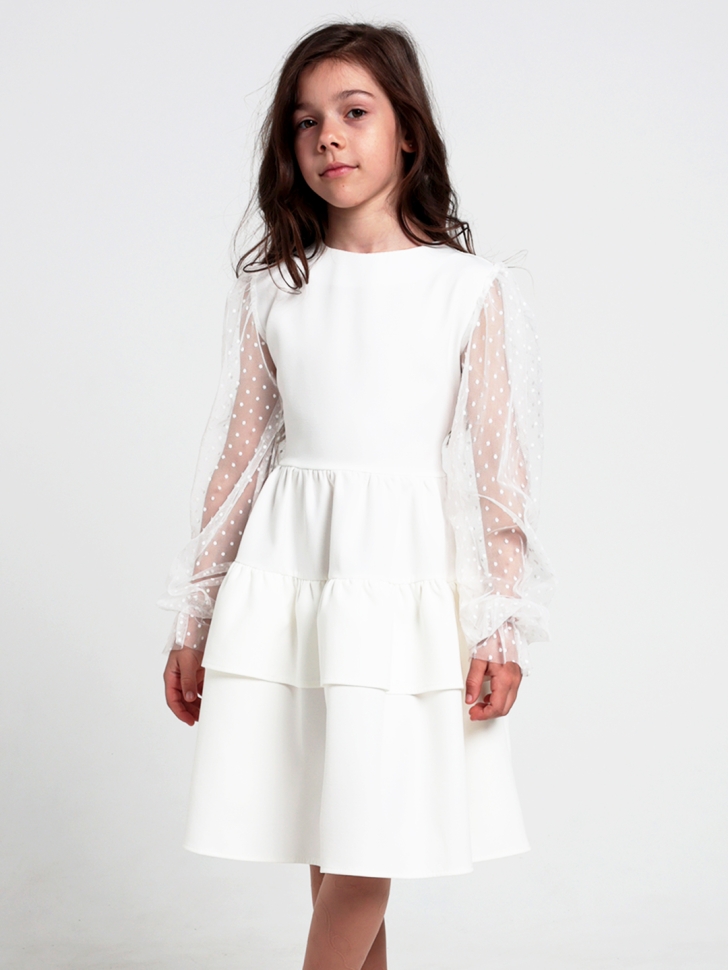 Платье для девочки БУШОН ST70, цвет белый / волан 