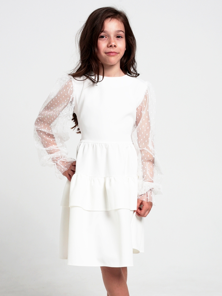 Платье для девочки БУШОН ST70, цвет белый / волан 