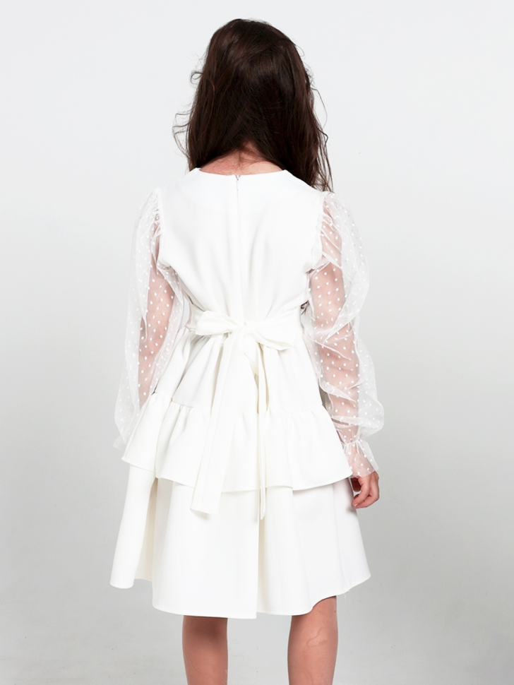 Платье для девочки БУШОН ST70, цвет белый / волан 