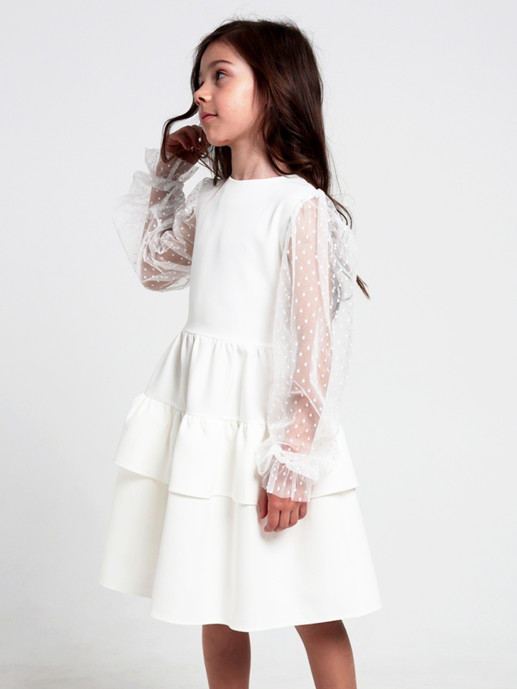 Платье для девочки БУШОН ST70, цвет белый / волан 