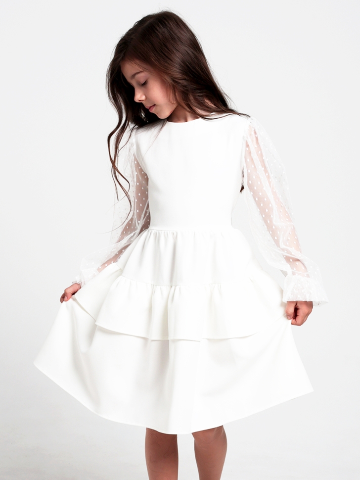 Платье для девочки БУШОН ST70, цвет белый / волан 