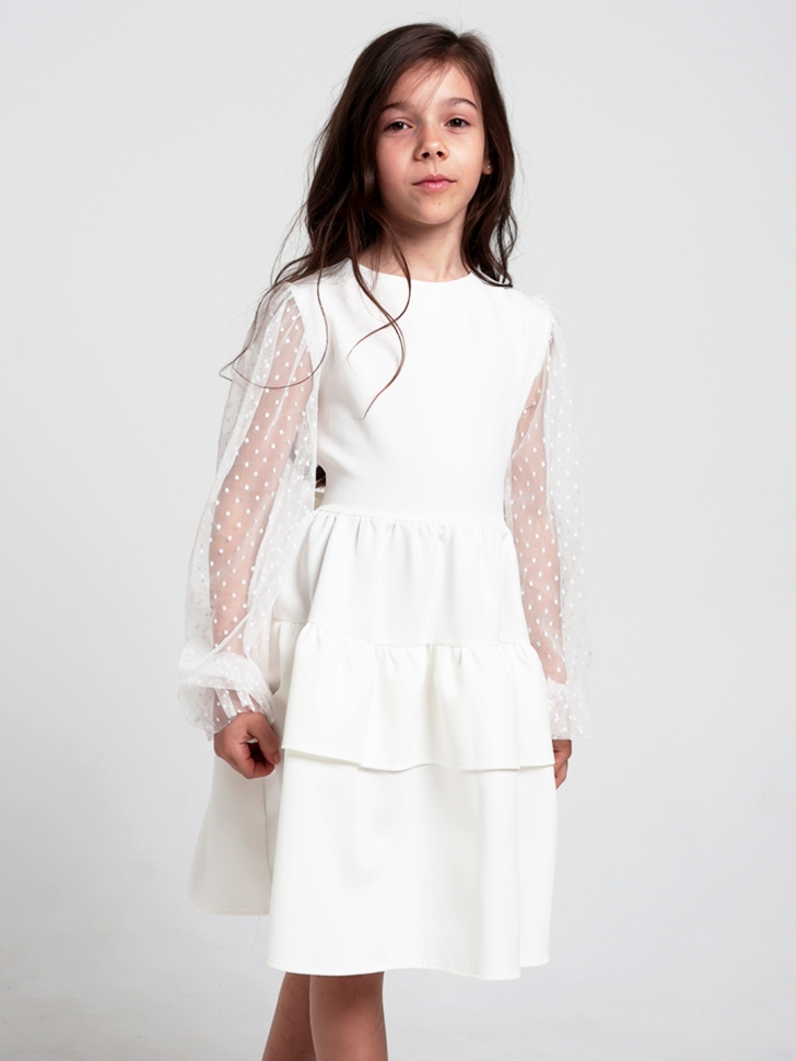 Платье для девочки БУШОН ST70, цвет белый / волан 