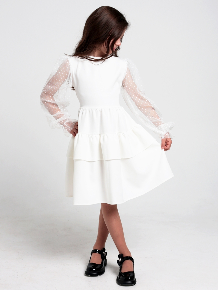 Платье для девочки БУШОН ST70, цвет белый / волан 