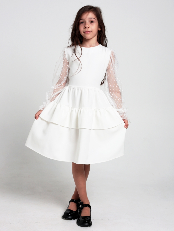 Платье для девочки БУШОН ST70, цвет белый / волан 