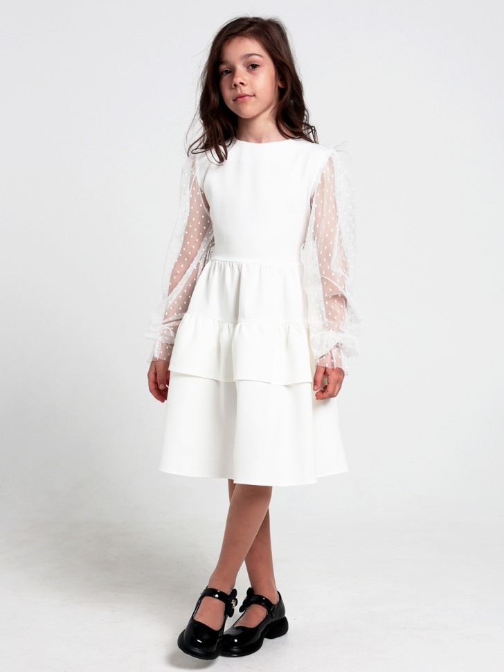 Платье для девочки БУШОН ST70, цвет белый / волан 