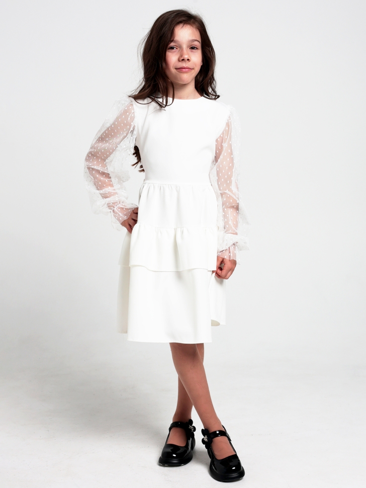Платье для девочки БУШОН ST70, цвет белый / волан 