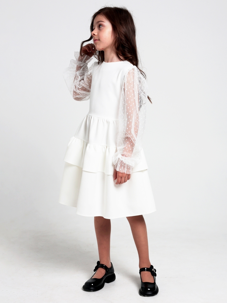 Платье для девочки БУШОН ST70, цвет белый / волан 