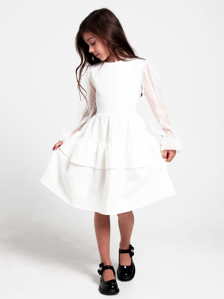 Платье для девочки БУШОН ST70, цвет белый / волан 