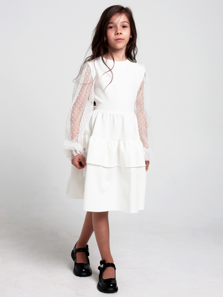 Платье для девочки БУШОН ST70, цвет белый / волан 
