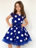 Платье для девочки нарядное БУШОН ST44, стиляги, цвет синий, принт крупный горох 