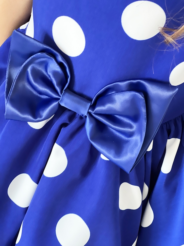 Платье для девочки нарядное БУШОН ST44, стиляги, цвет синий, принт крупный горох 