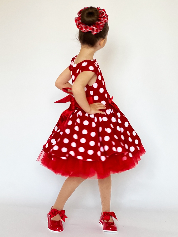 Платье для девочки нарядное БУШОН ST44, стиляги, цвет красный, принт горошек 