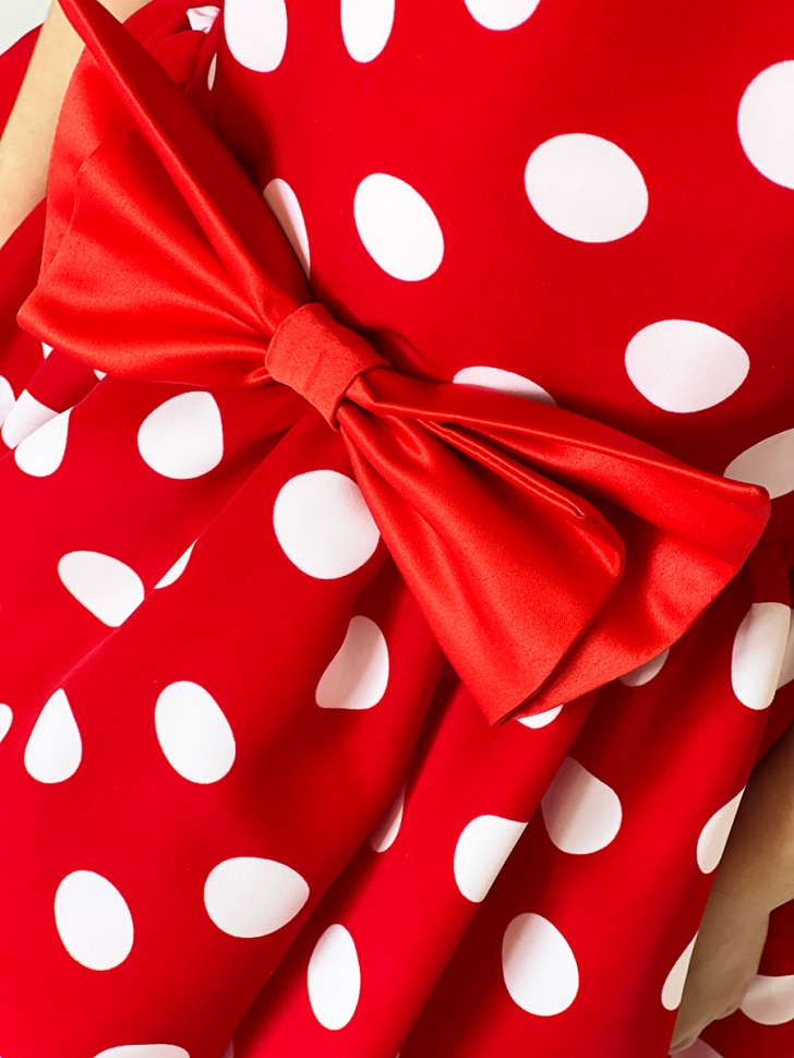 Платье для девочки нарядное БУШОН ST44, стиляги, цвет красный, принт горошек 