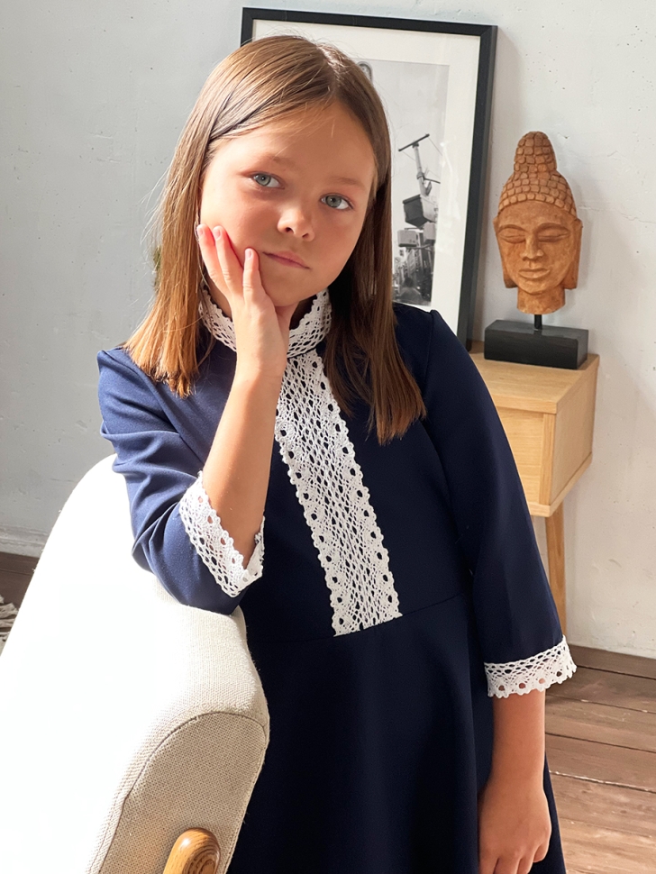 Платье для девочки школьное БУШОН SK21, цвет темно-синий