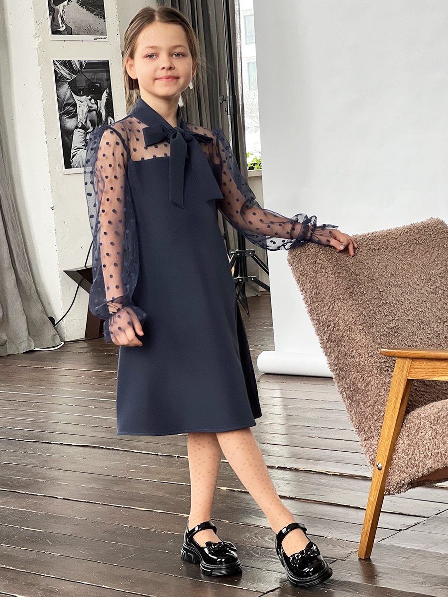 Платье для девочки нарядное БУШОН ST55, цвет темно-синий 