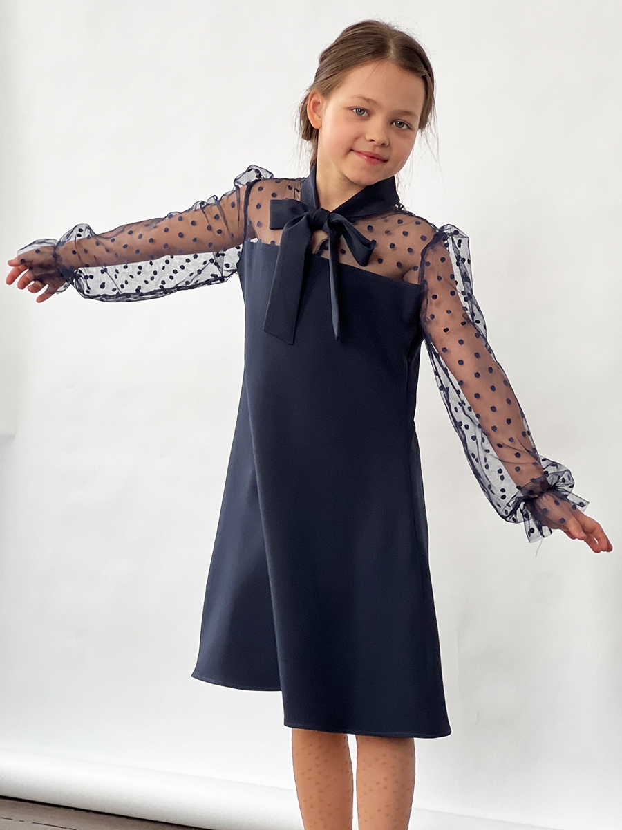 Платье для девочки нарядное БУШОН ST55, цвет темно-синий 