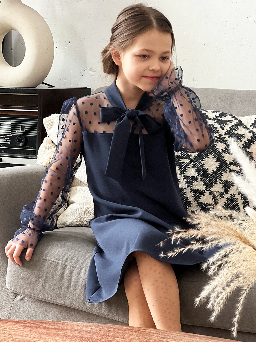 Платье для девочки нарядное БУШОН ST55, цвет темно-синий 