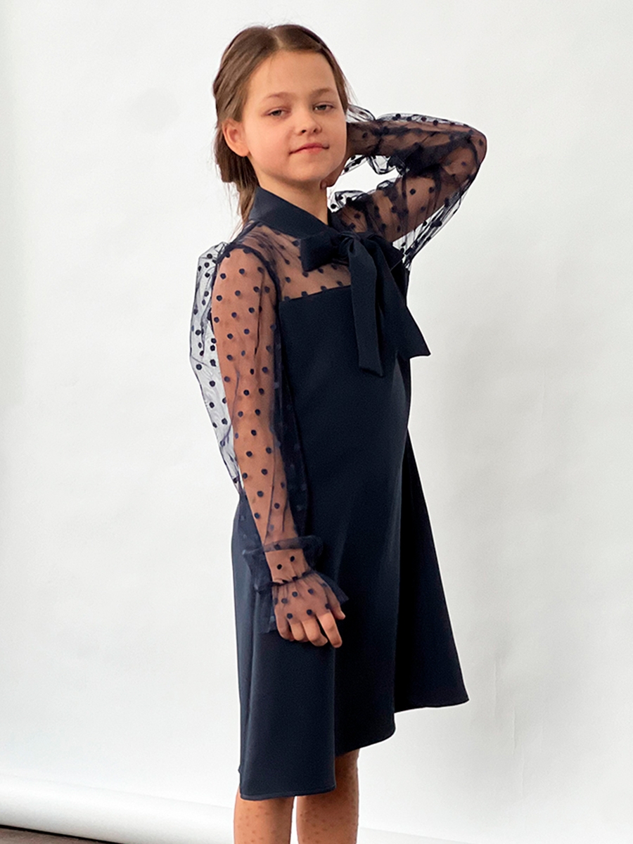 Платье для девочки нарядное БУШОН ST55, цвет темно-синий 