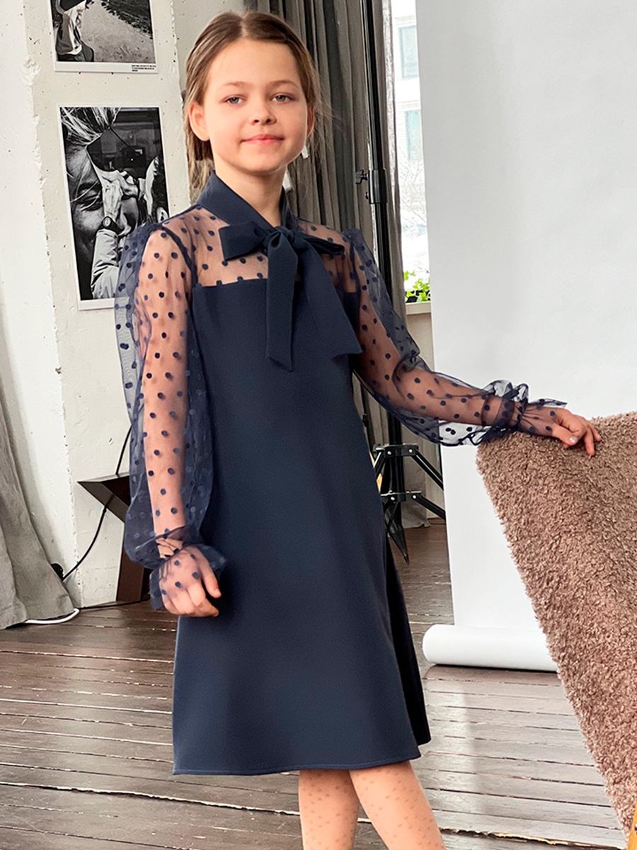 Платье для девочки нарядное БУШОН ST55, цвет темно-синий 