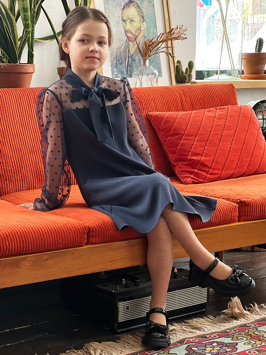 Платье для девочки нарядное БУШОН ST55, цвет темно-синий 