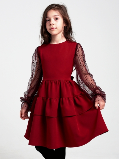 Платье для девочки БУШОН ST70, цвет бордовый / волан