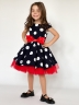 Платье для девочки нарядное БУШОН ST44, стиляги, цвет темно-синий, принт крупный горох 