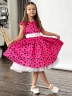 Платье для девочки нарядное БУШОН ST10, стиляги цвет малиновый, белый пояс, принт горошек