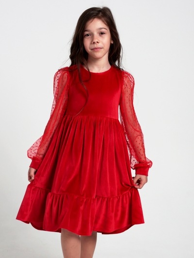Платье для девочки БУШОН ST635, цвет красный бархат/фатин