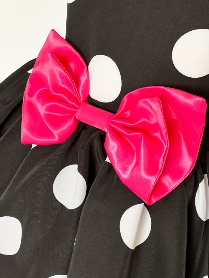 Платье для девочки нарядное БУШОН ST44, стиляги, цвет черный, принт крупный горох 