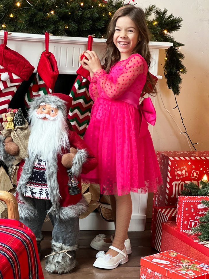 Платье для девочки нарядное БУШОН ST58, отделка фатин, цвет фуксия